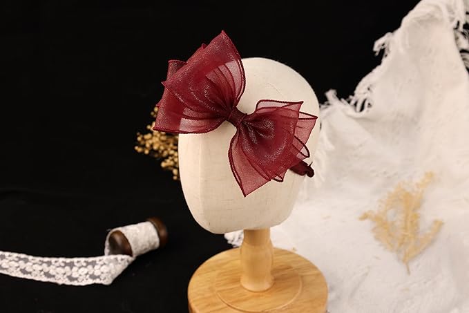Cute Lace Bow Baby Girls Headbands Large Knot Hair Band Soft Chiffon Hairband Elastic Shower Hair Accessories for Newborn Infant Toddler Kids (Red A, Elastic)