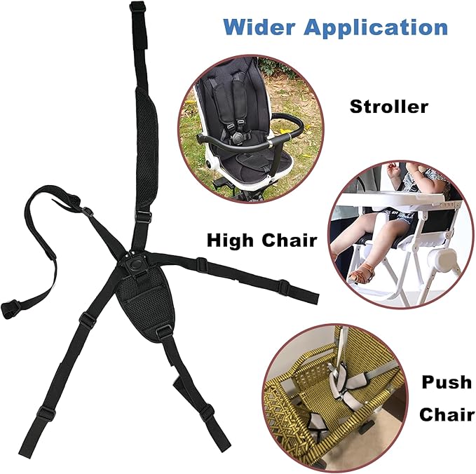 LiXiongBao 4in1 Universal 5 Point High Chairs Harness Straps,Seat Straps Crotch Cushion Shoulder Pads,Universal Baby Haeness Belt Holder,Include 2 Shoulder Pads & 1 Guarding Pad