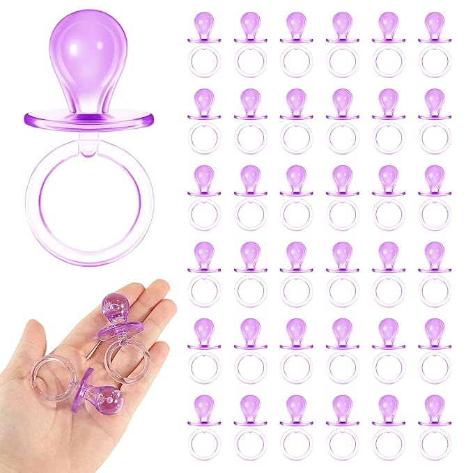 36 Pieces Acrylic Pacifiers for Baby Shower Games Girl, 2.5'' Baby Shower Pacifiers, Bulk Pacifier for Hunt Games, Gender Reveal Table Scatter, Party Favors Decoration(Purple)