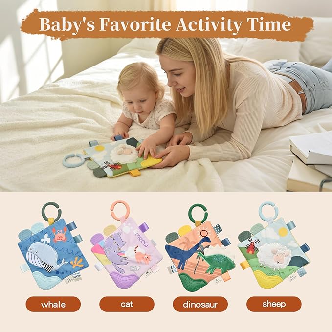 SILI FACTORY 4Pack Soft Baby Book, Touch Feel Crinkle Cloth Books for Babies, Cute Sensory Book for Babies 0-6 6-12 Months, Tummy Time Stroller Toy, Newborn for Boys Girls(Wildlife