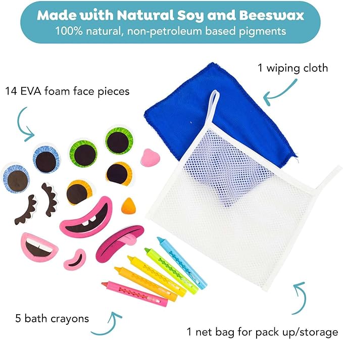Tiger Tribe Bath Faces Toy for Toddlers - Creative Bathtime Fun with Foam Features and Crayons - Develop Fine Motor Skills and Imaginative Play