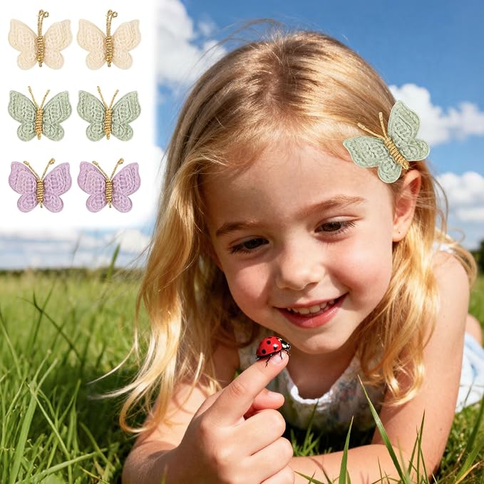 6pcs Yarn Butterfly Hair Bows Clips, Soft & Cute Knitted Wool Bow Barrettes for Baby Girls Anti-Slip Accessories for Thick & Thin Hair (3 Colors)