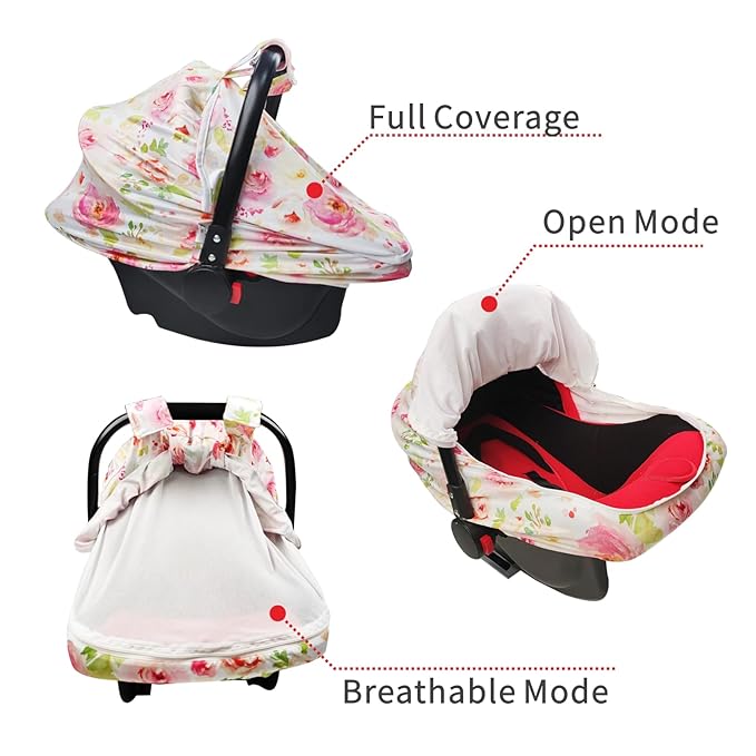 Little Tots Baby Car Seat Canopy Cover, Breathable Sun Shade, Full Privacy for Newborns & Infants, Universal Fit for Boys & Girls