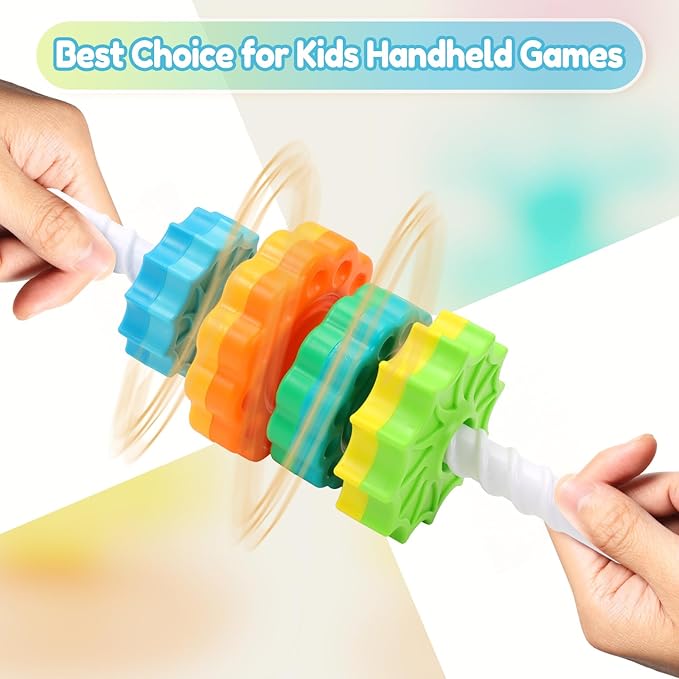 Riuja Baby Spinning Stacking Toys, 1-3 Rainbow Ring Stacker Montessori Toys for Babies, Sensory Toys for Toddlers, Christmas and Birthday Gifts Suitable for Boys and Girls (14 inches)