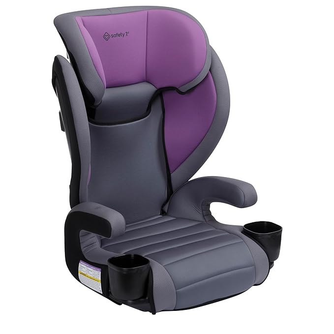 Safety 1st Grow and Go 2-in-1 Booster Car Seat with ComfortWings, Converts High-Back to Backless, 19" Wide, Fits 3 Across, Lightweight, Foldable, Easy-Clean, Cup Holders, 40-100 lbs, Crushed Grape