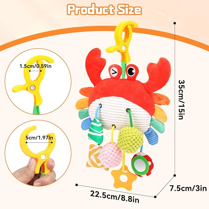 Car Seat Toys for Babies 0-6 Months, Baby Hanging Toys for Car Seat, Stroller, Crib, Gym with Pulling Cords, Rattle, Mirror, Stroller Toys for Baby Infant Newborn Toddler Boy Girl Easter Gifts