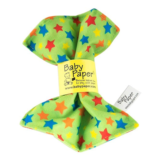 Original Baby Paper - Crinkle Teether and Sensory Toy for Babies and Infants | Green with Stars | Non-Toxic, Washable | Great for Baby Showers