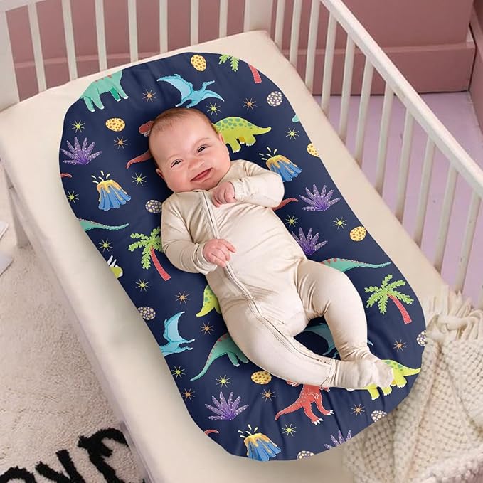Cartoon Dinosaur Baby Lounger Cover for Boys Newborn Lounger Pillow Covers Soft Breathable Infant Nest Slipcover 31.5'' x 21.3'' Fits Most Standard Baby Loungers