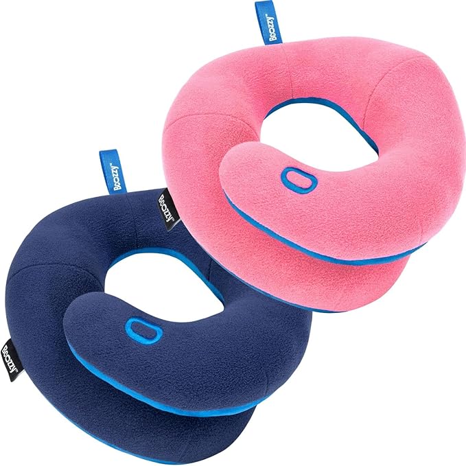 BCOZZY Kids Travel Neck Pillow 2-Pack – Small Pink & Small Navy – Patented Head, Neck & Chin Support – Car Seat, Airplane & Road Trip Sleep Comfort