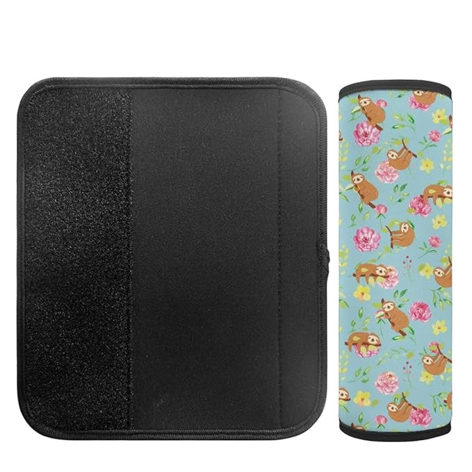 ENLACHIC Kids Car Seat Belt Cover, Cute Cartoon Animal Print Baby Car Seat Strap Pads Infant Car Seat Protector Car Accessories Universal All Cars,Sloth Flower