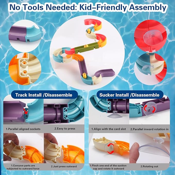 Duck Slide Bath Toys for Kids Ages 4-8, Bathtub Toys DIY Wall Track Building Kit for Toddlers 2-4 3-5, Fun Shower Toys Bathtub Time Birthday Gift for 3+ Years Old Boys and Girls（34PCS）