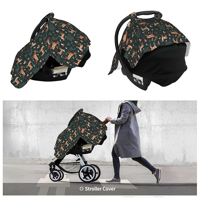 Deers Forest Mushroom Baby Car Seat Canopy Nursing Cover for Newborn Car Seat Breastfeeding Covers Blanket Newborn Shower Gift