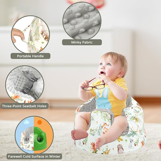 Seat Cover Compatible with Bumbo Seat, Soft and Breathable Baby Floor Seat Cover for Baby Boy & Girl (Cover Only), Animals