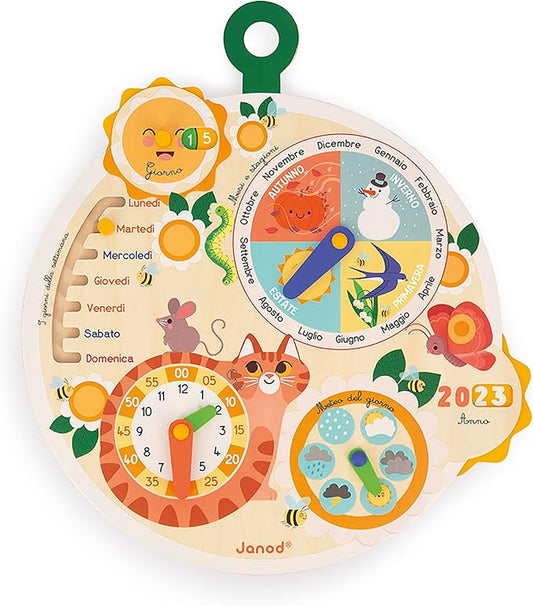 Janod J09624 Children's Wheel of Time Calendar - Wooden Toy FSC- from 3 Years, Multi-Coloured