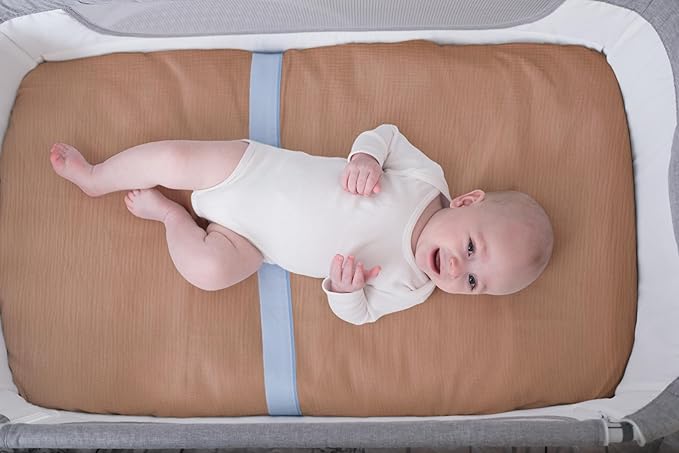 Meracorallo Muslin Mini Crib Sheet, Pack n Play Fitted Sheet, Soft and Breathable Pack and Play Playard Mattress Sheet for Baby Boys and Girls (Camel)