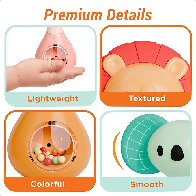 iPlay, iLearn Baby Shaker Rattle Toy, Babies Teething Sensory Toys 3-6-12 Month, Infant Development Tummy Time Animal Rattles Set, Newborn First Birthday Gift 4 5 7 8 9 10 Month Old Toddlers Boy Girl