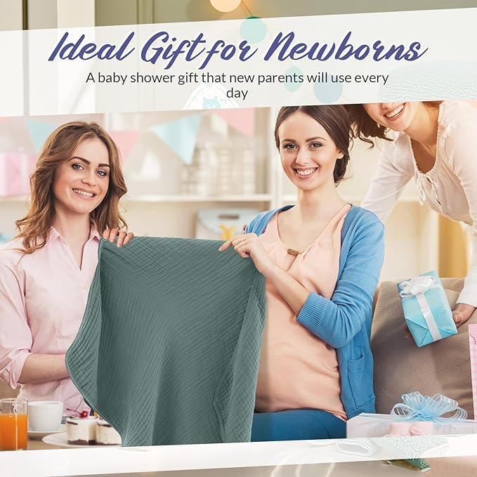 Hahafelt 6 Pcs Muslin Hooded Bath Towels Washcloths and Bibs Set, Muslin Cotton Baby Towels Absorbent Hooded Blanket Towel Infant Bibs for Boys Girls Newborn Infant Essential(Gray, Green)