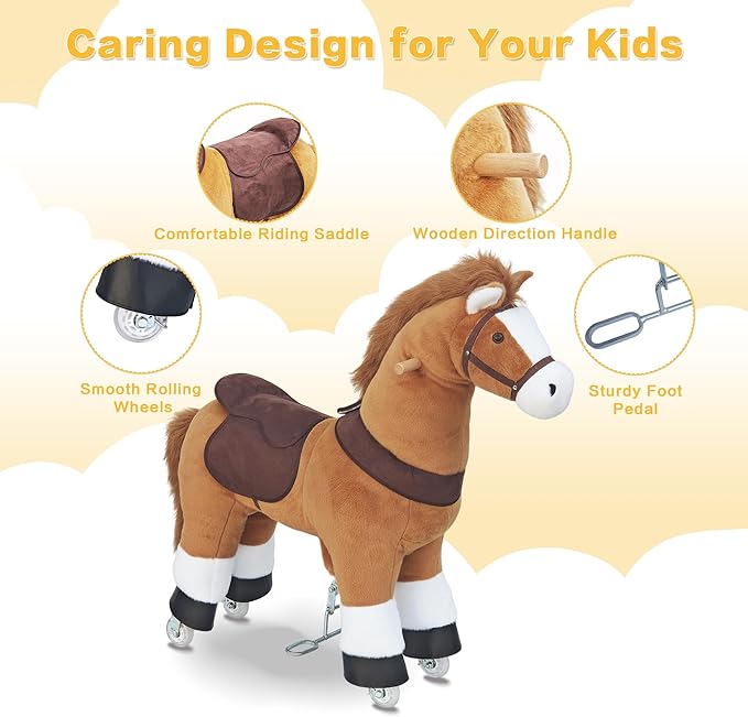 Ride on Horse Toys for Kids, Ride on Toy for 4 to 9 Years Old, 36.6'' Height Riding Horse Rider Mechanical Walking Action Plush Animal, No Battery or Electricity, Max Load 165LBS - Brown