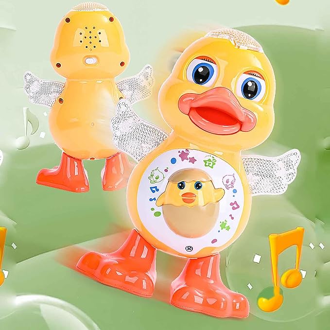 Dancing Duck Toy, Tummy Time Toys with Music & Flashing Lights, Interactive Musical Duck with Colorful Wings (Duck)