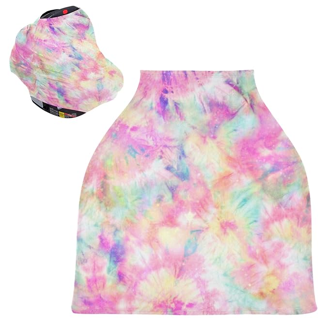 Colorful Tie Dye Floral Print Stretchy Baby Car Seat Cover Infant Canopy Nursing Covers Breastfeeding Cover Breathable Windproof Winter Scarf for Boys Girls