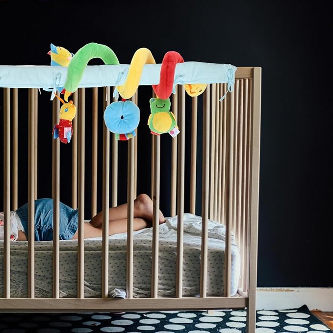 Baby Crib Hanging Rattles Toy, Infant Stroller Worm Crib Bed Around Rattle Bell, Cartoon Insect Spiral Hanging Sensory Toy for Infants Bed Stroller Car Seat Bar for Babies Boys and Girls