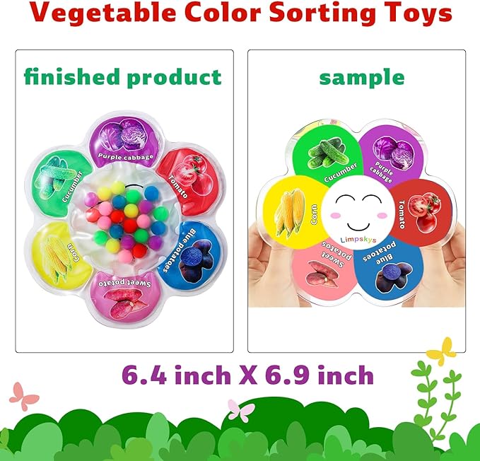 Limpskys Color Sorting Sensory Toys, Sensory Toys for Toddlers, Sensory Calming Tools for Kids, Quiet Fidget,Color Matching Game (Multicolor- Vegetable)