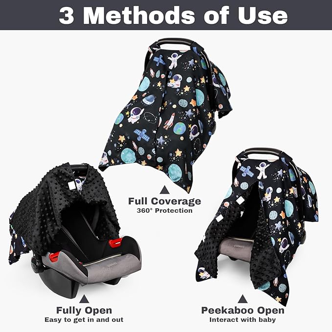 Baby Car Seat Cover, Windproof Carseat Cover for Infant Girls, Infant Warm Carseat Canopy with Double Layer Fabric for Winter, Compatible with Most Baby Car Seat, Space
