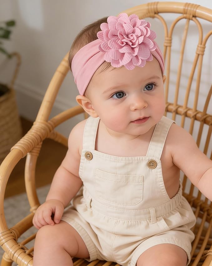 jollybows 6pcs Baby Girls Flower Hair Headbands Nylon Hair Bands Elastic Hair Accessories for Newborn Kids Infants Toddlers Light Color
