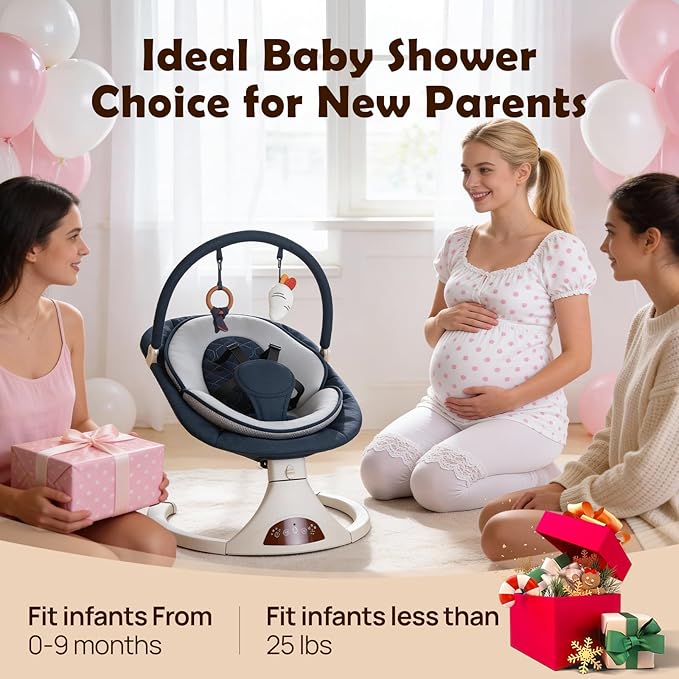 Baby Swings for Infants to Toddler, Electric Baby Swing with Remote, 5 Speeds, Bluetooth & Safety Lock, Portable Baby Swing for Indoor and Outdoor (Dark Blue)