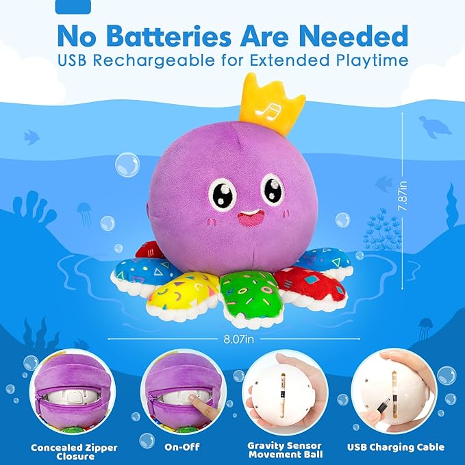 GMAOPHY Baby Toy for 6-12-18 Months – Interactive Crawling Octopus Plush with Music & Sound, Dancing, Tummy Time & Motor Skills Development, for 1 2 3 Year Old Boys & Girls, Birthday Gift