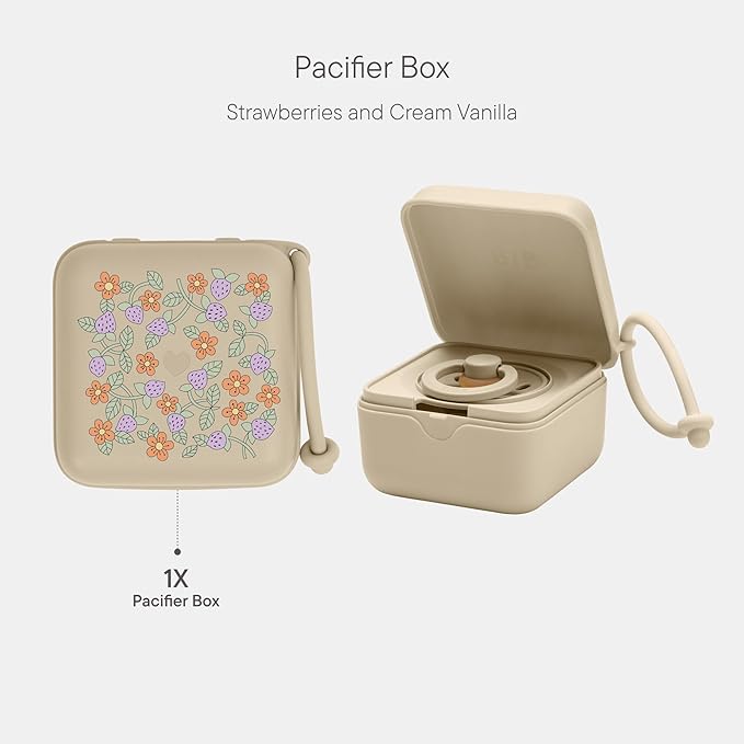 BIBS Liberty Pacifier Box with Strap. Soother Holder and Steriliser case. 100% BPA Free Food-Grade Material - Strawberries and Cream Vanilla