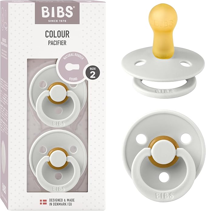 Bibs Pacifiers Color Collection, Set of 2 BPA-Free Latex Pacifiers Made in Europe, Round Nipple Baby Pacifier.