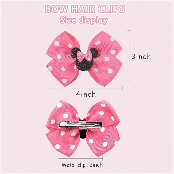 Ayesha 8pcs Mouse Ears Bow Clips for Toddler Girls Mouse Hair Bows Hair Clips Polka Dot Bows for Birthday Parties Themed Parks