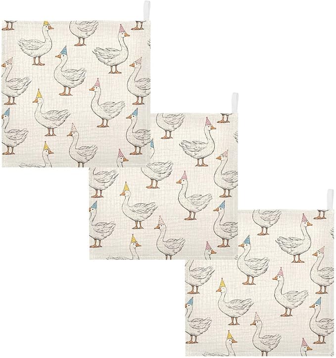 vvfelixl Goose with Birthday Hat Baby Burp Cloths Baby Muslin Washcloths for Boys Girls Cotton Babys Face Towel for Newborn Infants Soft and Absorbent 11.8 X 11.8 in, 5 Pack