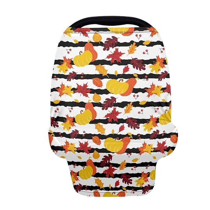 Coldinair Stripe Geometry Printed Nursing Cover for Baby Breastfeeding Pumpkin Maple Leaf Breast Feeding Cover Breathable Comfortable Multi-use Adjustable Privacy Nursing Covers Carseat Canopy Covers