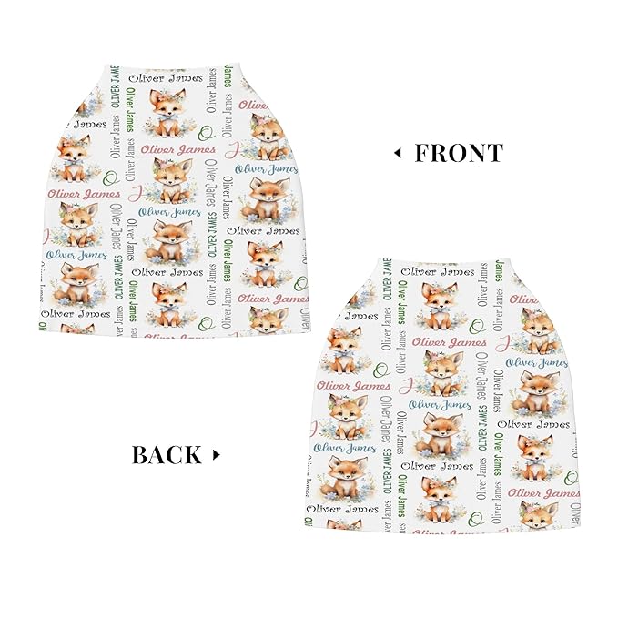 Personalized Baby Car Seat Covers for Babies, Custom Fox Nursing Breastfeeding Carseat Canopy with Name, Infant Stroller Covers for Newborn Girls Boys, Breathable Carseat Cover
