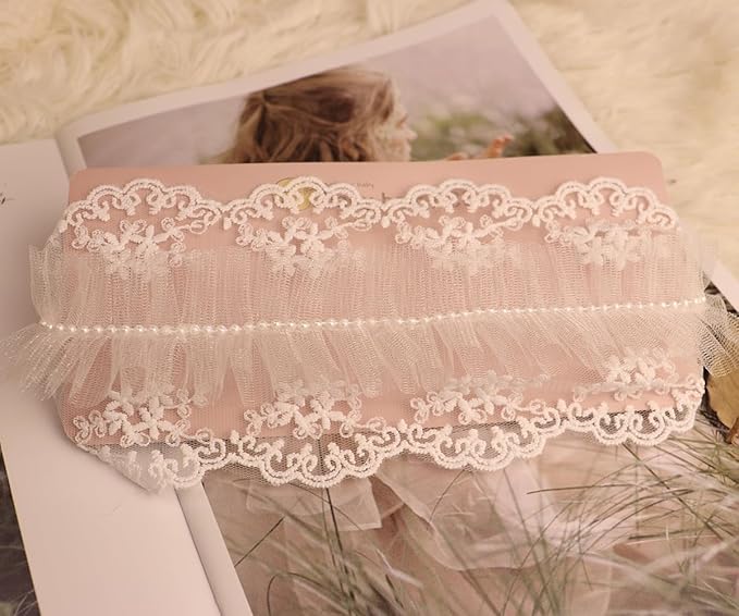 Baby Girls Headband Lacy Bow Pearl Wide Hair Band Turban for Infants Newborn Toddler Floral Ivory Elastic Head Wrap Breathable Sun Bonnet Hair Accessories (White A)