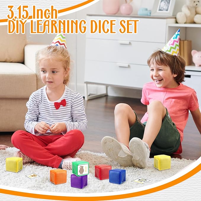 Yilloog 6 Pcs 3.15 Inch DIY Photo Pocket Dice Large Clear Foam Dice Playing Cubes Set 6 Sided Stacking Blocks Cubes (Solid Color)
