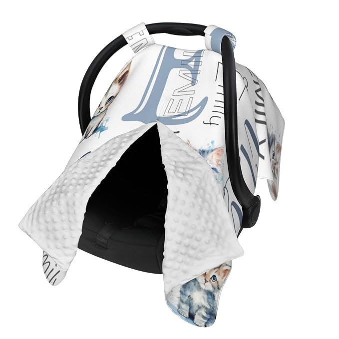 Personalized Baby Car Seat Canopy with Name Custom Minky Cat Car Seat Covers Nursing Cover for Breastfeeding Multi-Use Cover Infant Carrier Carseat Winter Cover for Newborn Girls Boys