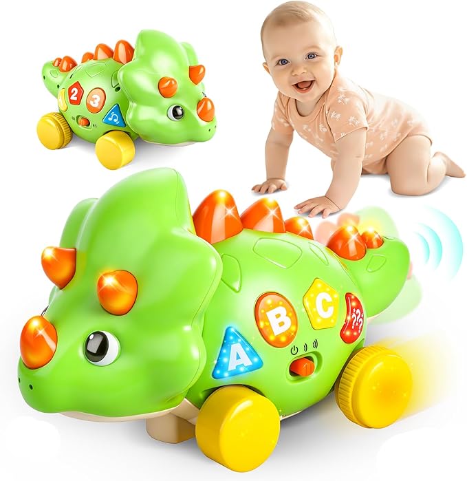 Musical Dinosaur Toys for Baby, Toddler Crawling Toys with Light & Sound, Educational Toy Birthday Gift for Infant 1 2 Year Old Boys Girls