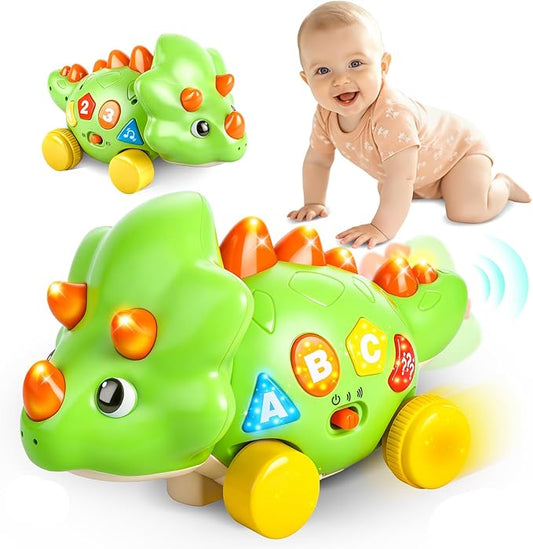 Musical Dinosaur Toys for Baby, Toddler Crawling Toys with Light & Sound, Educational Toy Birthday Gift for Infant 1 2 Year Old Boys Girls