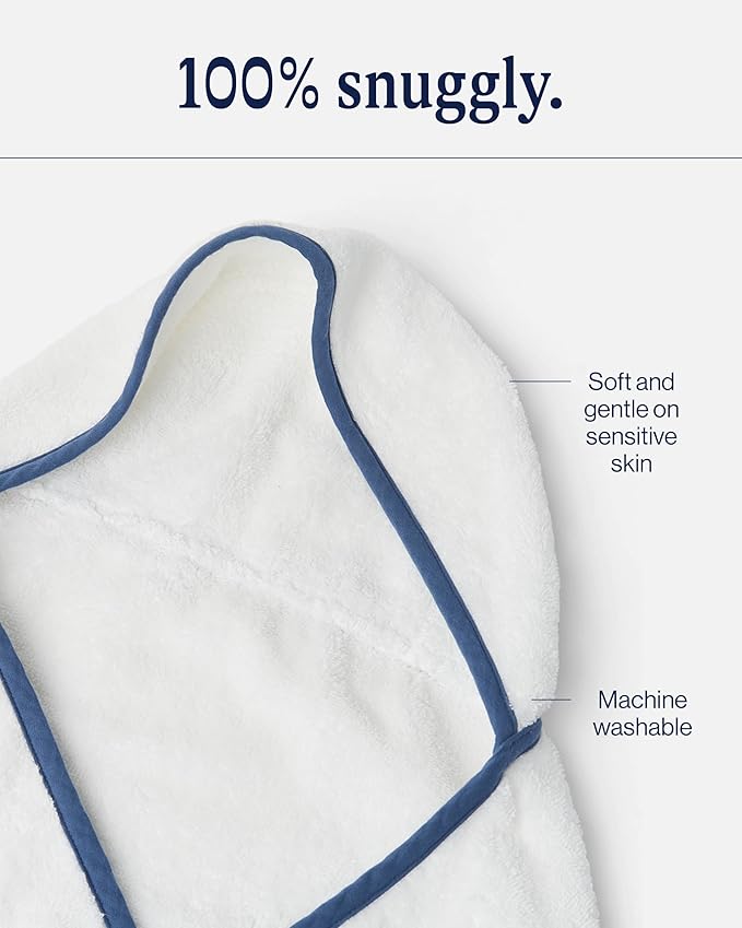 Lalo The Hooded Towel & Washcloth Set, 100% Organic Cotton, Soft on Sensitive Skin, Durable & Absorbent, Machine Washable, Includes One Baby Towel and Two Washcloths - Blueberry