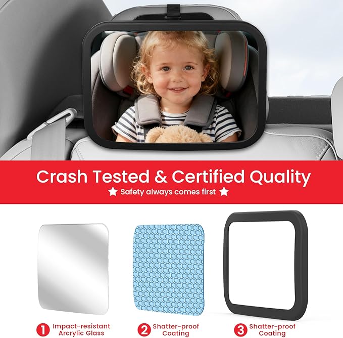 2-Pack Baby Car Mirror - Shatterproof & Shakeproof, 360° Adjustable Angle, Clear Wide View for Rear-Facing Infants, Easy Install, Perfect Baby Travel Gear & Carseat Accessories