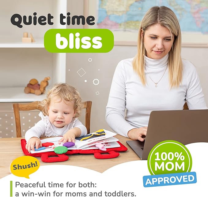 deMoca Busy Book for Toddlers 1-3, Quiet Montessori Airplane Activity Book, Travel Learning Toy Board for 1 Year Old, Gift for Boys and Girls