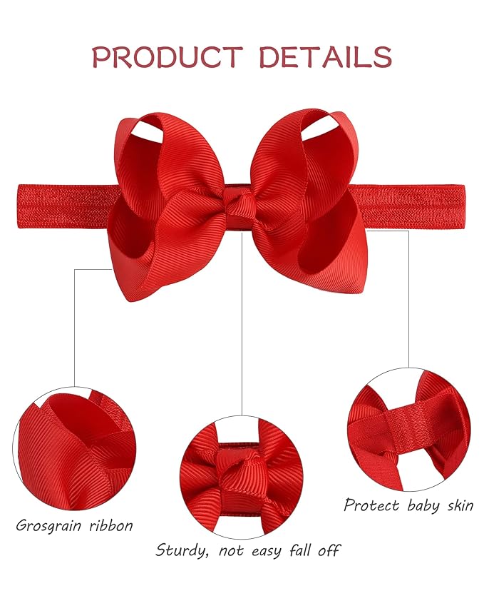 jollybows Hairband - 3 PCS 4" Baby Girls Headbands Boutique Grosgrain Ribbon Hair Bows for Baby Girls Infants Toddler Kids Teens and Children - Pink, Red, Burgundy