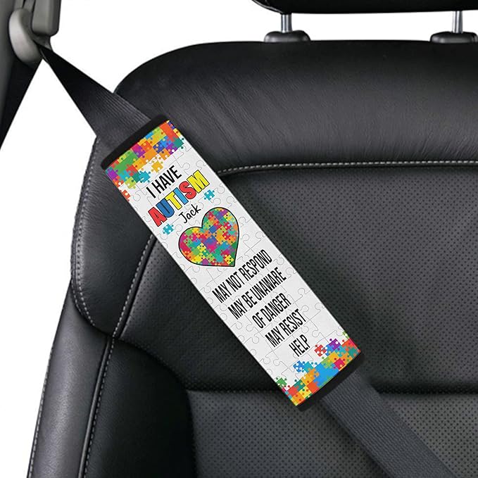 I Have Autism Colorful Puzzle Heart Personalized Name Autism Awareness Seat Belt Covers Special Need Autistic Car Seat Belt Covers for Kid Medical Alert 20
