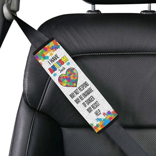 I Have Autism Colorful Puzzle Heart Personalized Name Autism Awareness Seat Belt Covers Special Need Autistic Car Seat Belt Covers for Kid Medical Alert 20