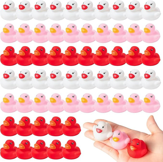 Haooryx Valentine's Exchange Gifts Bulk - 60-Piece Valentine's Day Mini Rubber Duckies Cute Red Squeak Duck Kids' Multi-Item Party Favor Pack Classroom Exchanges Holiday School Game Rewards Goodie Bag