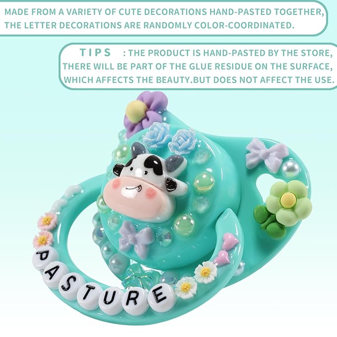 CutiePlusU Adult Sized Pacifier Dummy Big Shield DIY Handmade-Cow Green