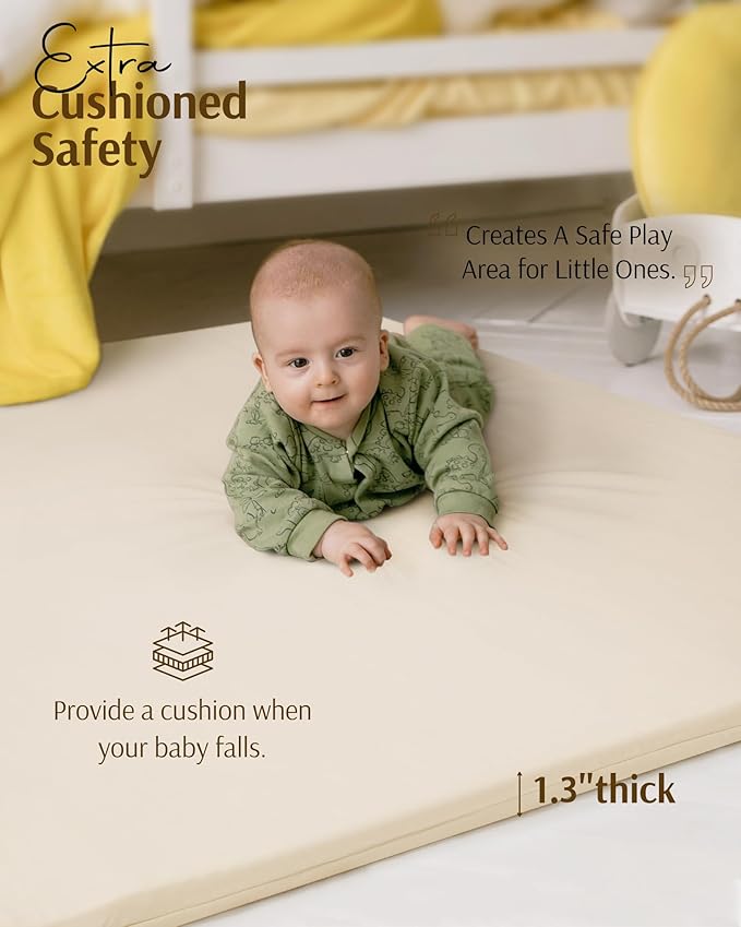 YOSING Padded Baby Play Mat, Vegan Leather 50x50 Playpen Mat, Waterproof Tummy Time Mat for Boy& Girl, Extra Thick& Super Soft Baby Playmat That Fits Nicely Into Any Playroom, Beige